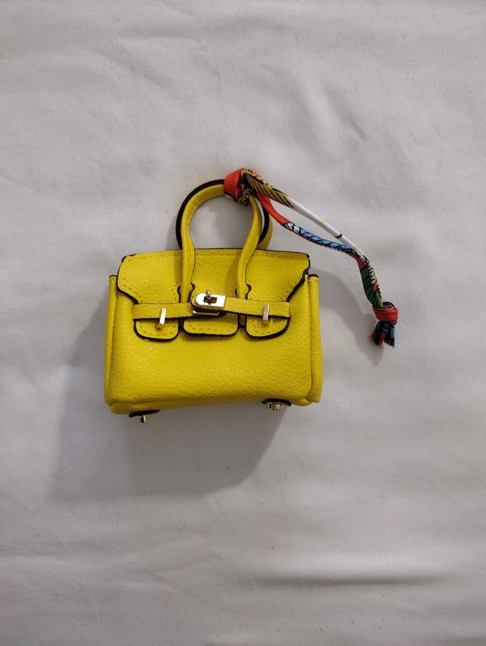 Luxury Yellow Mini Top-Handle Leather Handbag with Scarf Accent Charm